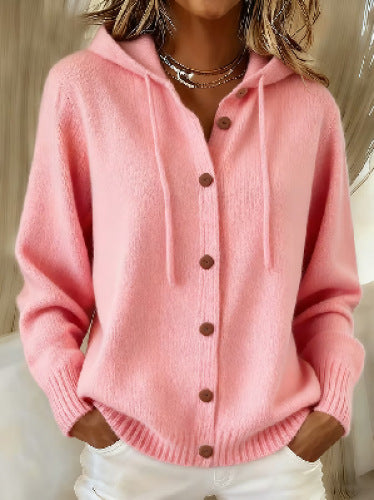 Knitted hooded sweater cardigan jacket