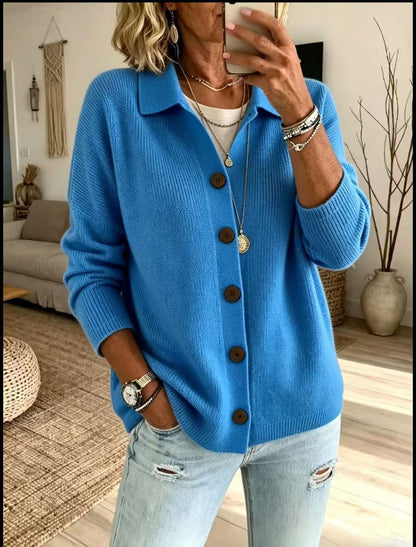 Button knit lapel sweater cardigan jacket