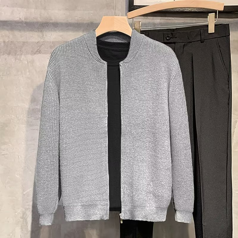Casual Solid Color Knit Double Zipper Cardigan Sweater for Men