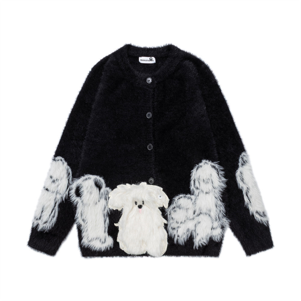 Cartoon plush dog embroidered loose sweater