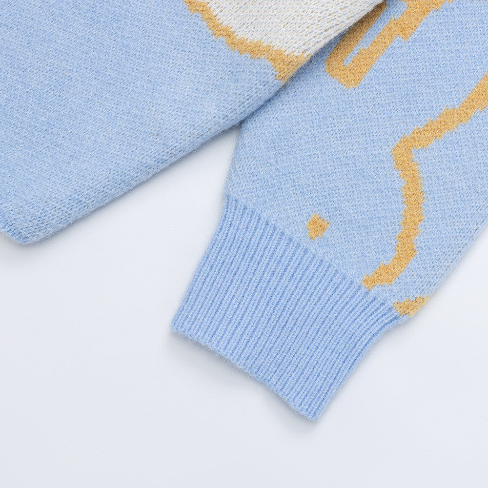 Cartoon jacquard round neck sweater
