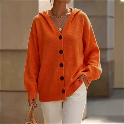 Hooded Knitted Cardigan Solid Color Casual