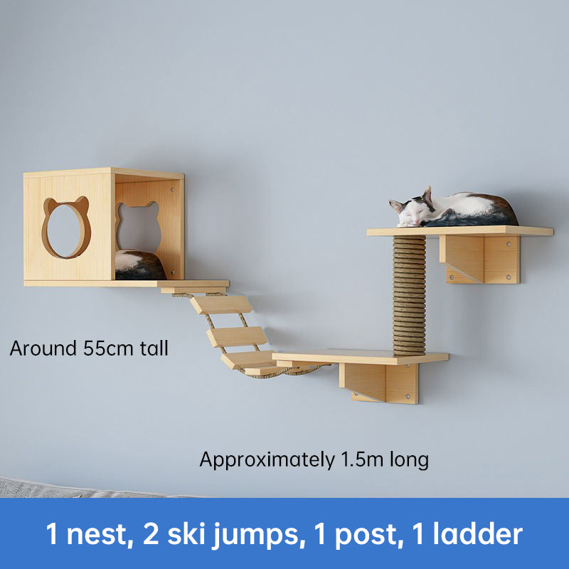 Wall-Mounted Cat Hammock &amp; Sisal Scratch Post Set – Space-Saving Cat Activity Shelves, Climbing Tree &amp; Bed for Indoor Cats
