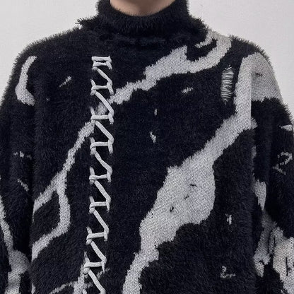 Vintage Distressed Knit Cardigan with Open Front and Relaxed Fit