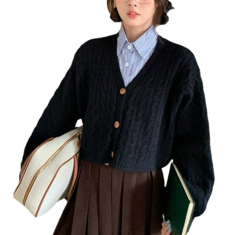 Short Knit Cardigan for Women, V-Neck Slim Fit Long Sleeve Sweater Top