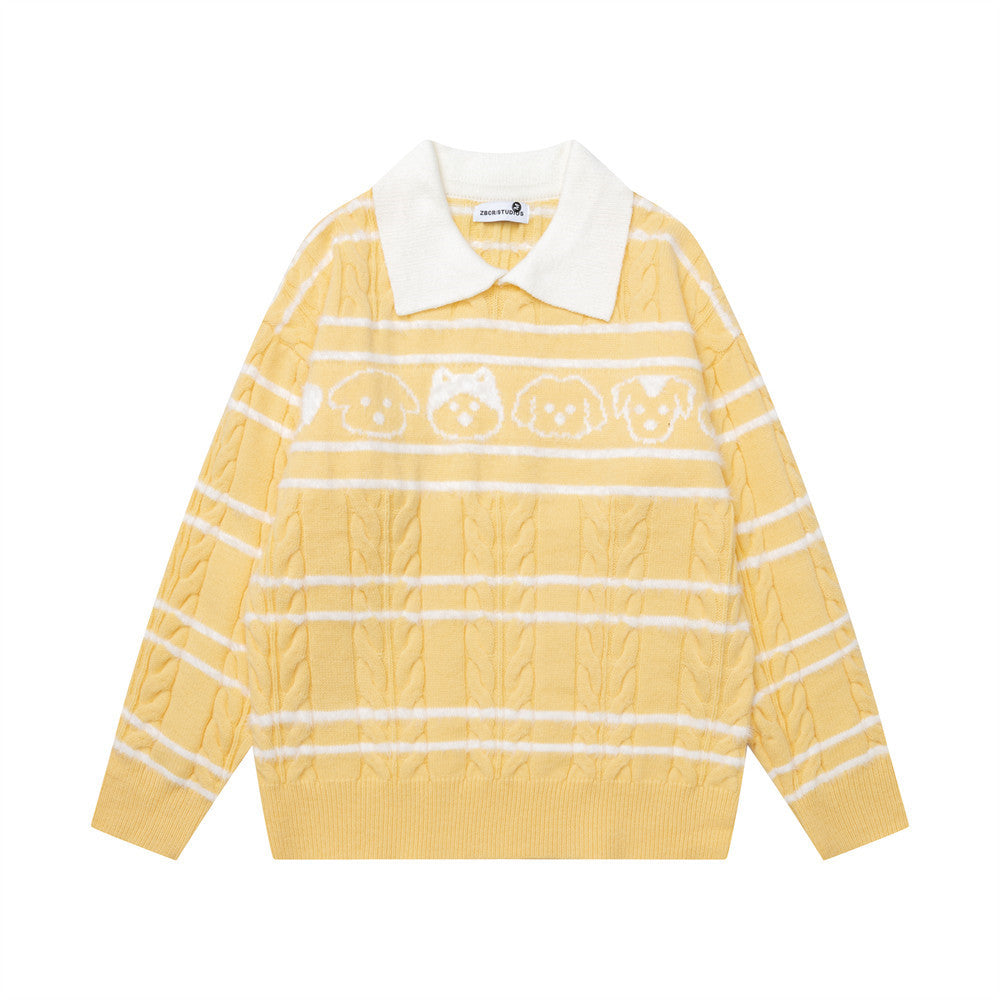 Loose striped contrasting turtleneck sweater