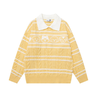 Loose striped contrasting turtleneck sweater