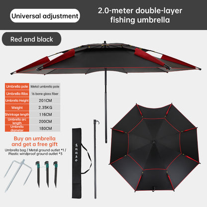 6.6FT Double Canopy Beach Umbrella – UV Protective, Waterproof Sun Shade for Garden, Camping &amp; Fishing