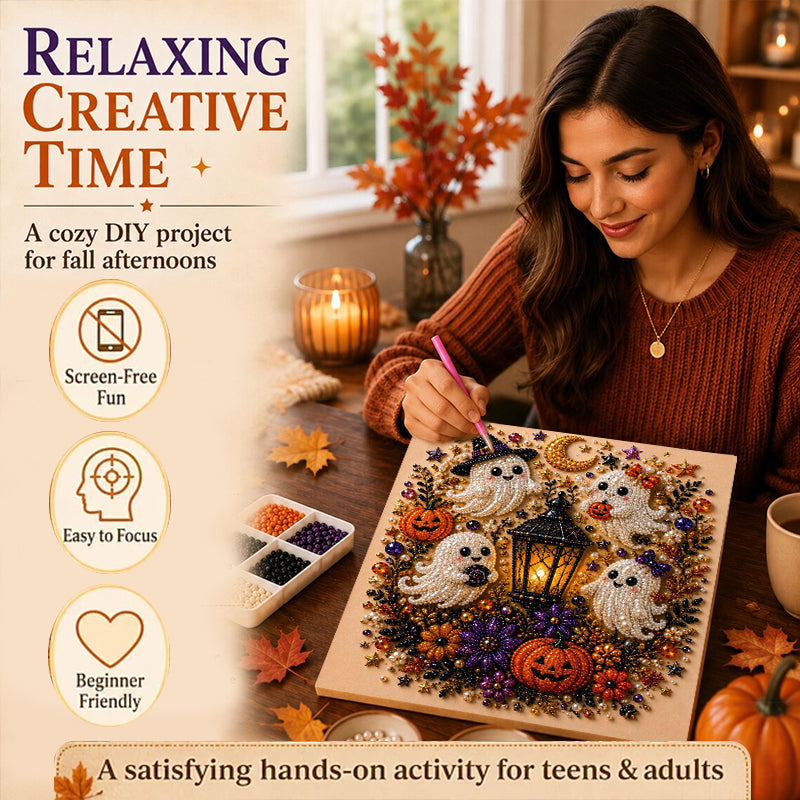 Spooky Ghost Diamond Art Kit, Halloween DIY Wall Decor for Adults &amp; Beginners, Full Drill Gem Painting