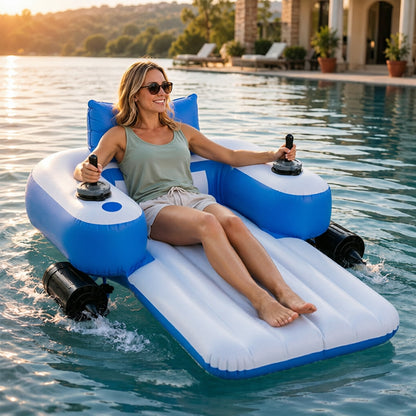 PowerFloat – Electric Propeller Inflatable Lounge Chair, Hands-Free Pool &amp; Lake Cruiser