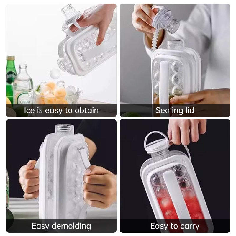 2-in-1 Portable Folding Ice Ball Maker Bottle, Silicone Freezer Ice Mold &amp; Water Bottle for Cocktails, Travel, Gym