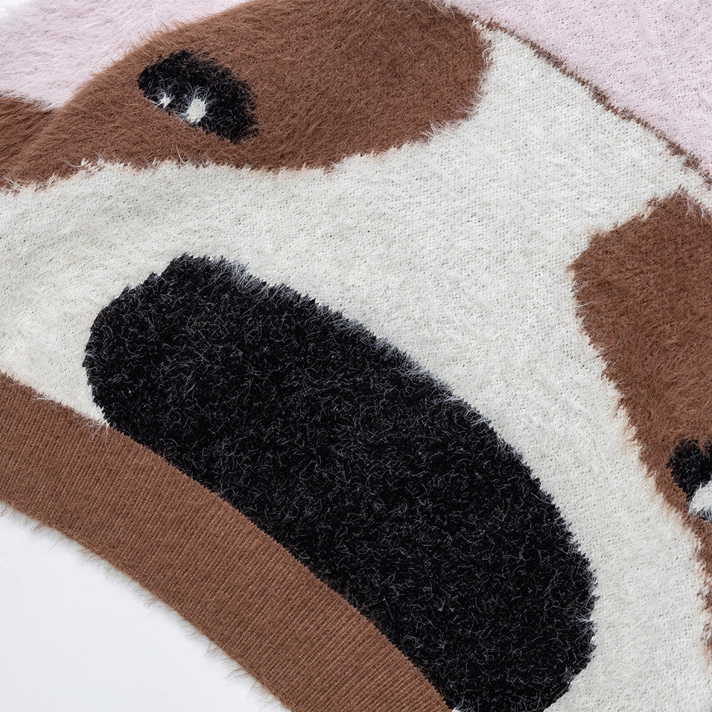 Cute cartoon puppy contrasting round neck sweater