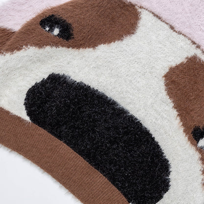 Cute cartoon puppy contrasting round neck sweater