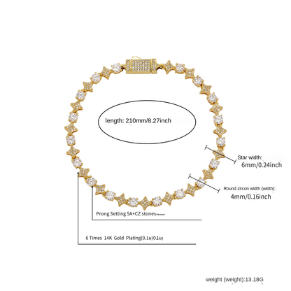 4MM Tennis Chain, 6MM Copper Zirconia Star Hip-hop Necklace, 8MM Starburst Bracelet Anklet, Factory