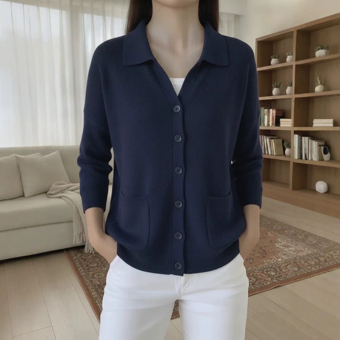 Knitted cardigan button women&