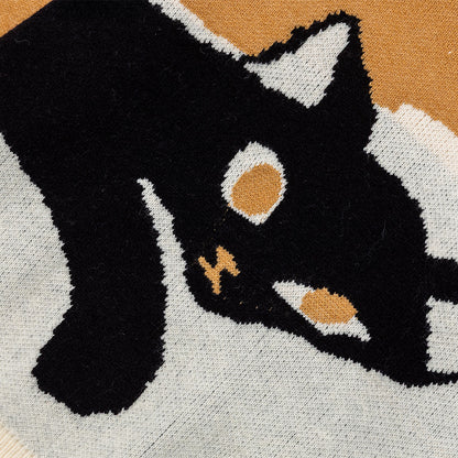 Cartoon cat contrasting collar sweater