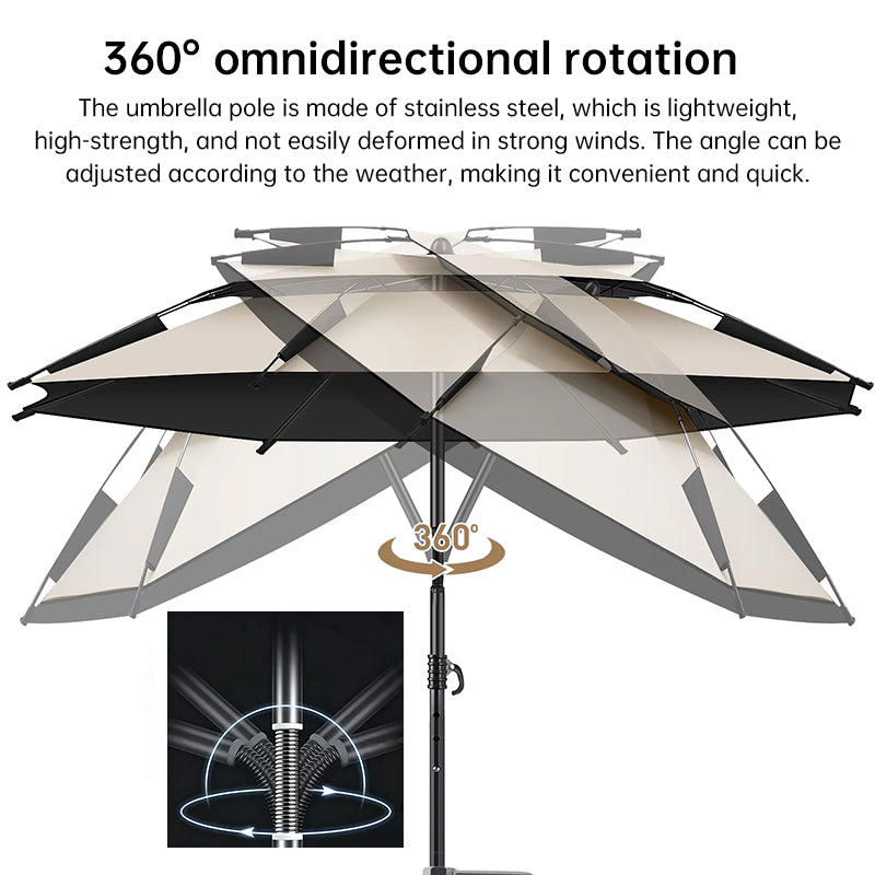 6.6FT Double Canopy Beach Umbrella – UV Protective, Waterproof Sun Shade for Garden, Camping &amp; Fishing