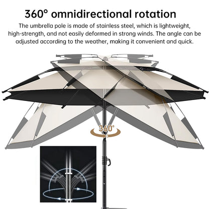 6.6FT Double Canopy Beach Umbrella – UV Protective, Waterproof Sun Shade for Garden, Camping &amp; Fishing