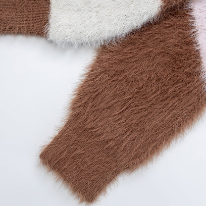 Cute cartoon puppy contrasting round neck sweater