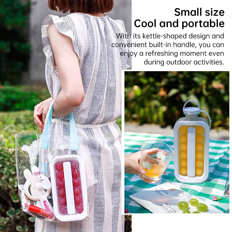 2-in-1 Portable Folding Ice Ball Maker Bottle, Silicone Freezer Ice Mold &amp; Water Bottle for Cocktails, Travel, Gym