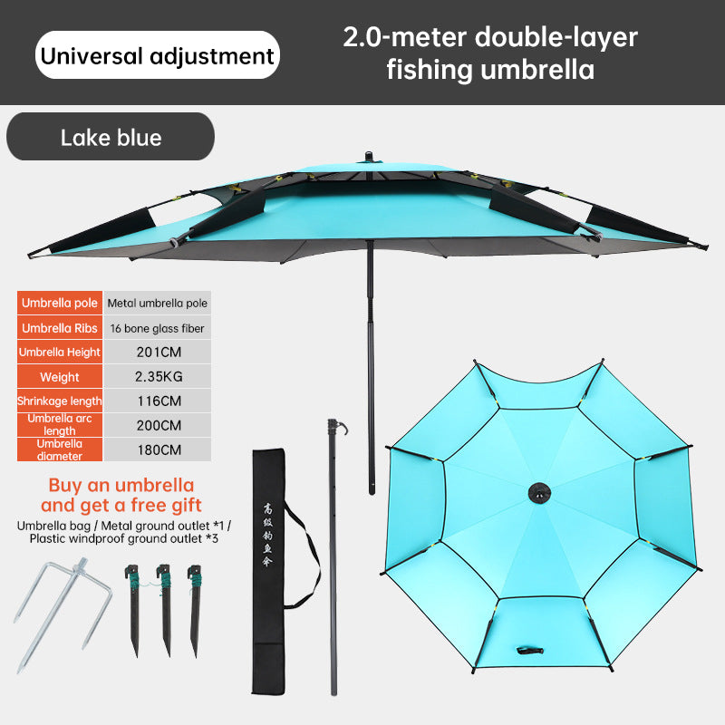 6.6FT Double Canopy Beach Umbrella – UV Protective, Waterproof Sun Shade for Garden, Camping &amp; Fishing