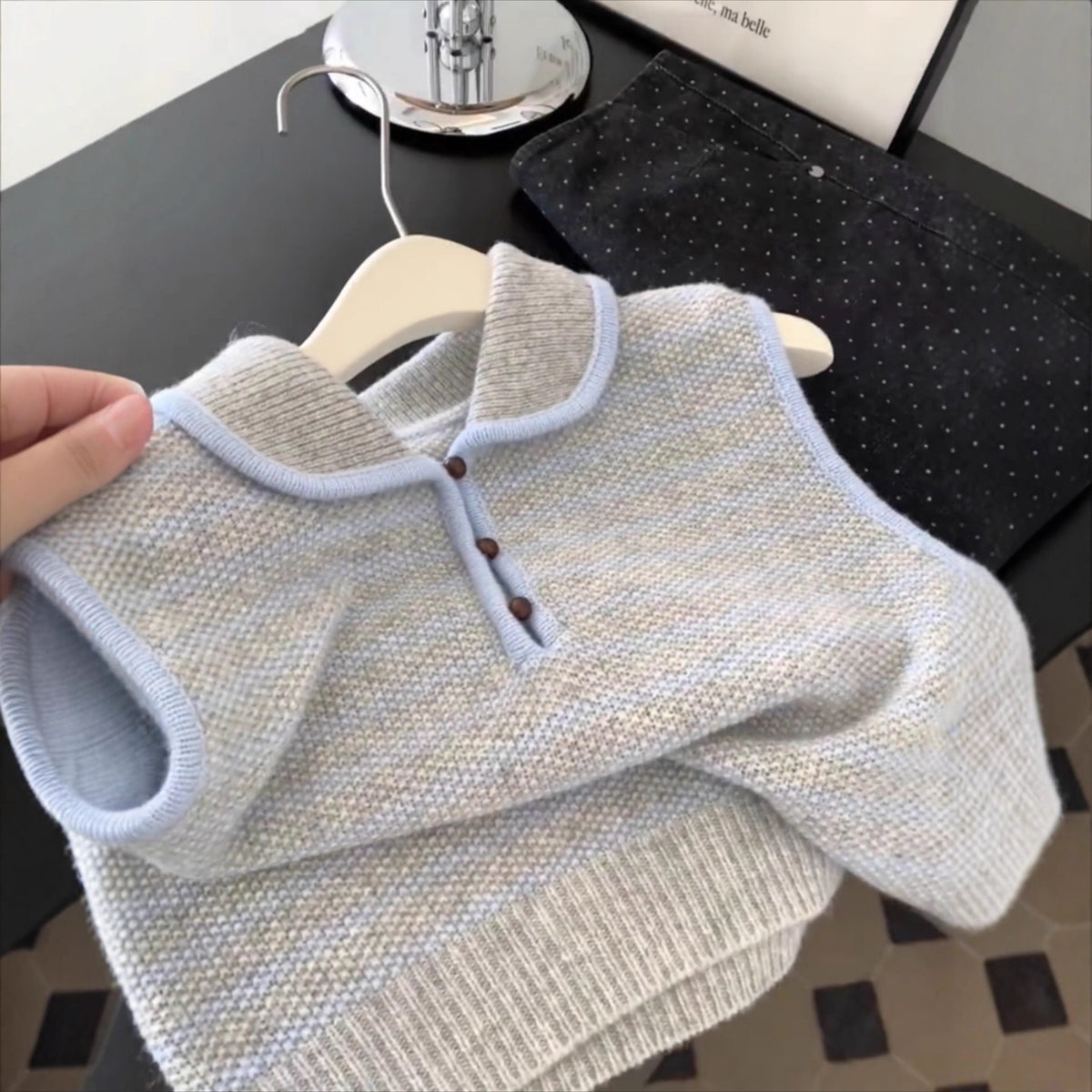Striped polo collar vest knit sleeveless camisole top with inner lining