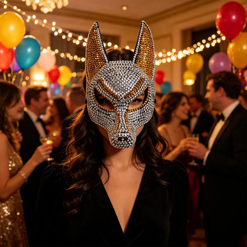 Sparkly Anubis Mask, Rhinestone Egyptian God Mask for Halloween &amp; Masquerade Party