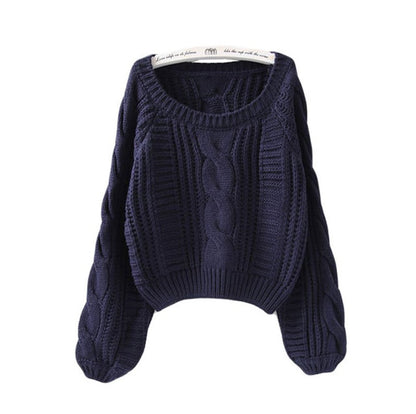 Round neck pullover versatile short Fried Dough Twists sweater for women