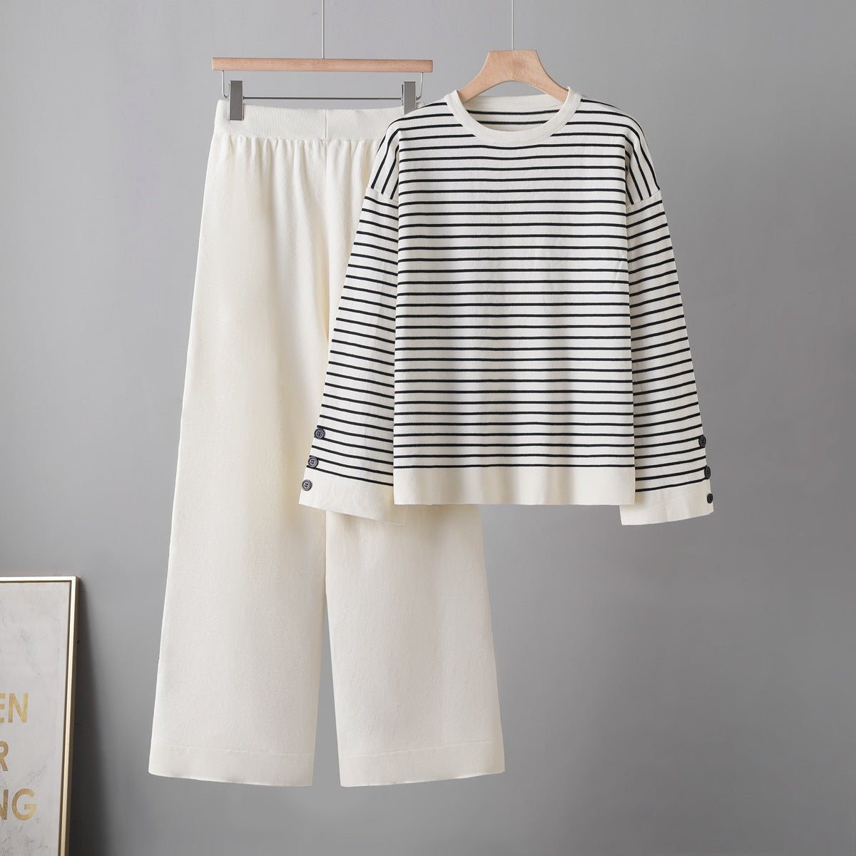 Striped top wide leg pants two-piece set for women