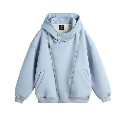 Casual Hooded Zipper Sweatshirt with Asymmetric Design and Unique Details