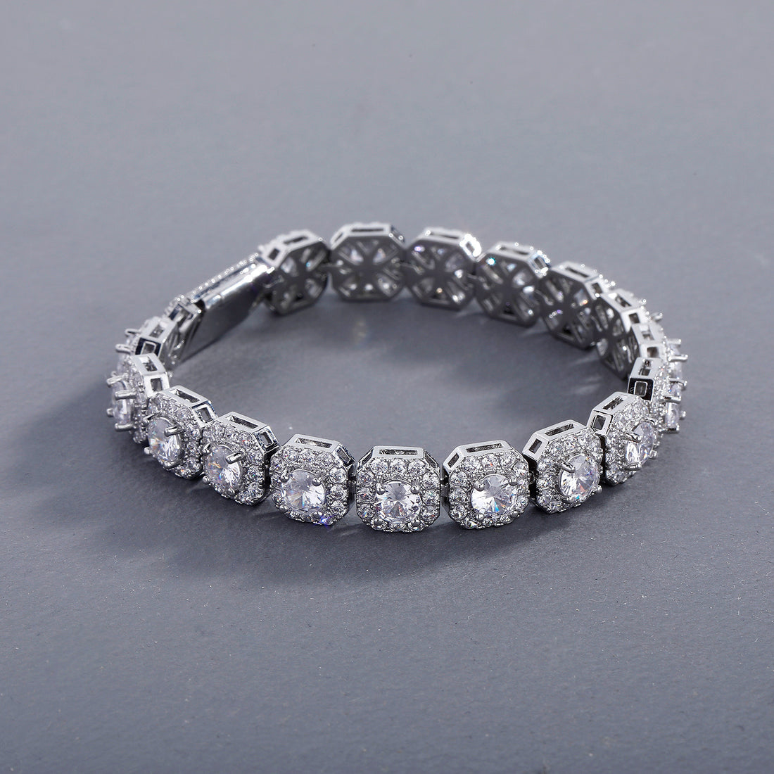 Fashion Trendy Ice Sugar Chain Cuban Chain Ice Sugar Link 5A Zircon Tennis Bracelet Flip Cover Men&