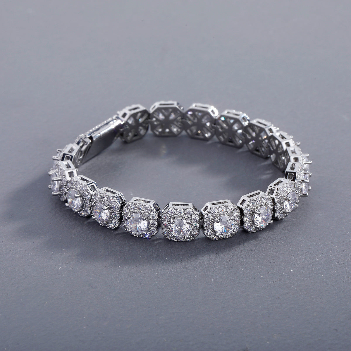 Fashion Trendy Ice Sugar Chain Cuban Chain Ice Sugar Link 5A Zircon Tennis Bracelet Flip Cover Men&