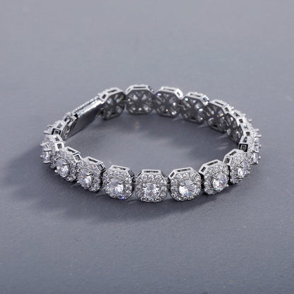 Fashion Trendy Ice Sugar Chain Cuban Chain Ice Sugar Link 5A Zircon Tennis Bracelet Flip Cover Men&