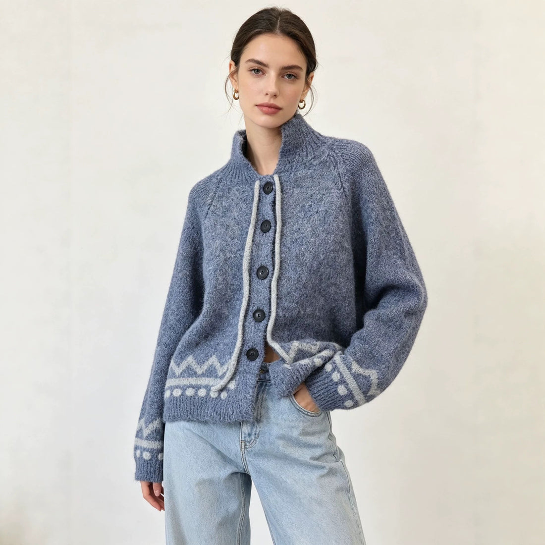 Stand up collar long sleeved sweater for women