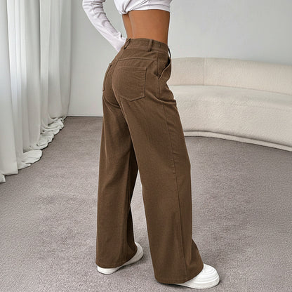 Casual High Waist Wide-leg Corduroy Floor-length Pants for Women