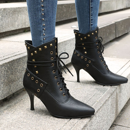 Bulk Order Autumn/Winter Large Size Low-Cut Boots Pointed Toe Studs Front Lace-Up Martin Boots for Women Made to order, ships in 7 days