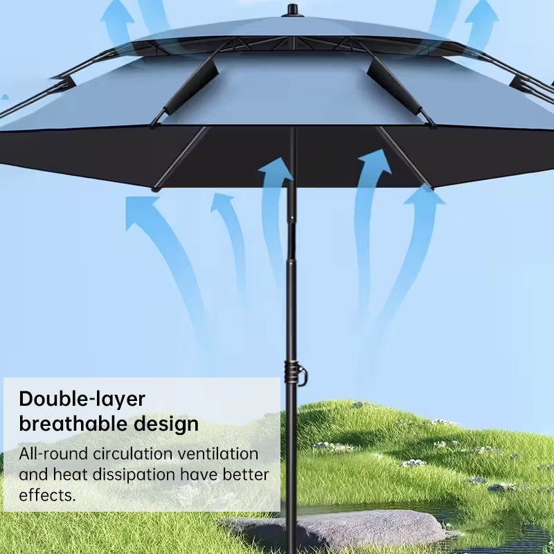 6.6FT Double Canopy Beach Umbrella – UV Protective, Waterproof Sun Shade for Garden, Camping &amp; Fishing