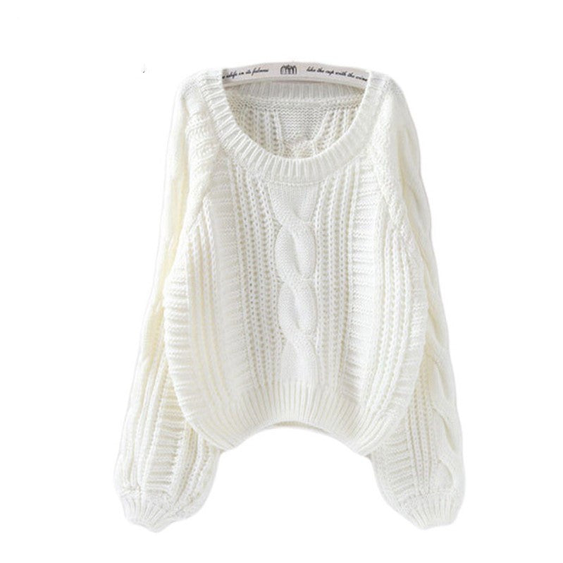 Round neck pullover versatile short Fried Dough Twists sweater for women