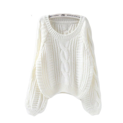 Round neck pullover versatile short Fried Dough Twists sweater for women