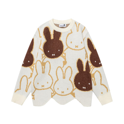 Cartoon jacquard round neck sweater