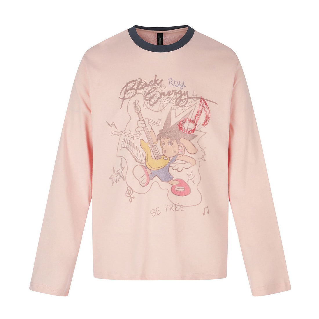 Trendy Cartoon Print Round Neck Loose Unisex Long Sleeve T-Shirt