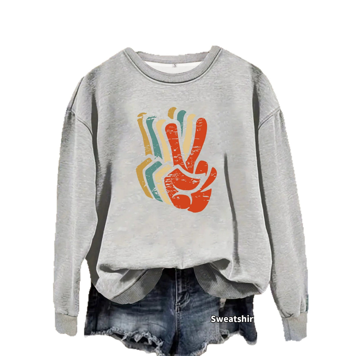 Pattern printed round neck fleece hoodie for women