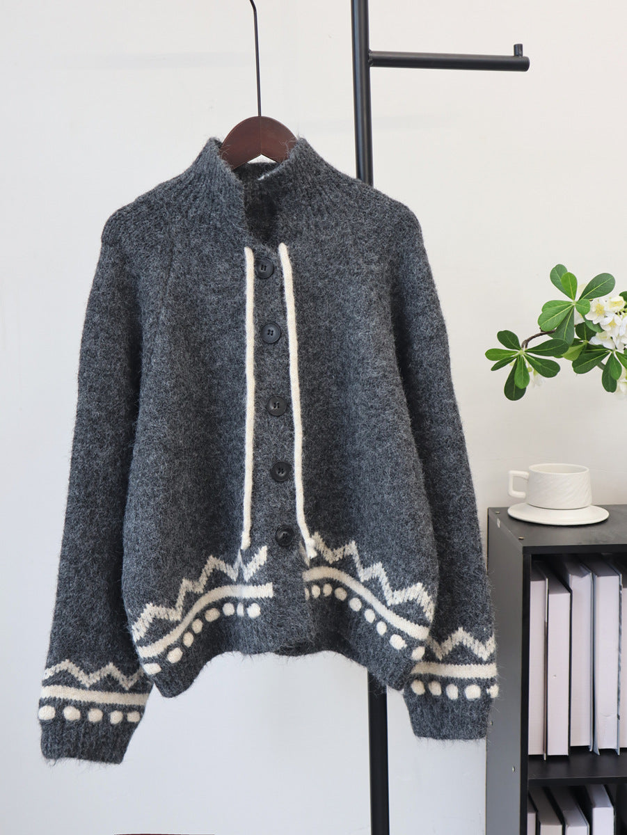 Stand up collar long sleeved sweater for women