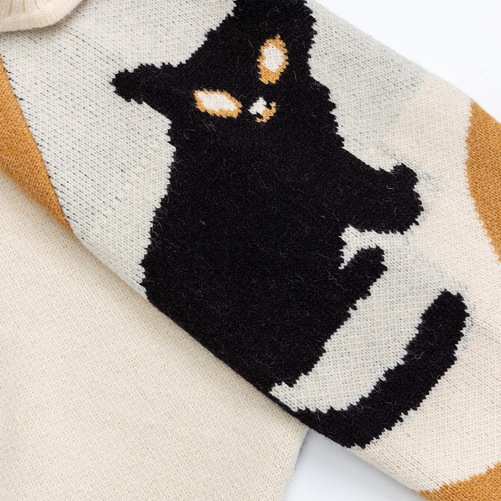 Cartoon cat contrasting collar sweater