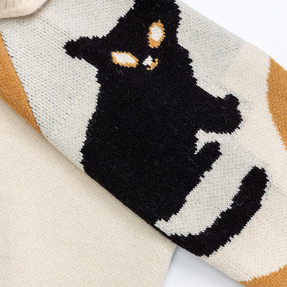 Cartoon cat contrasting collar sweater