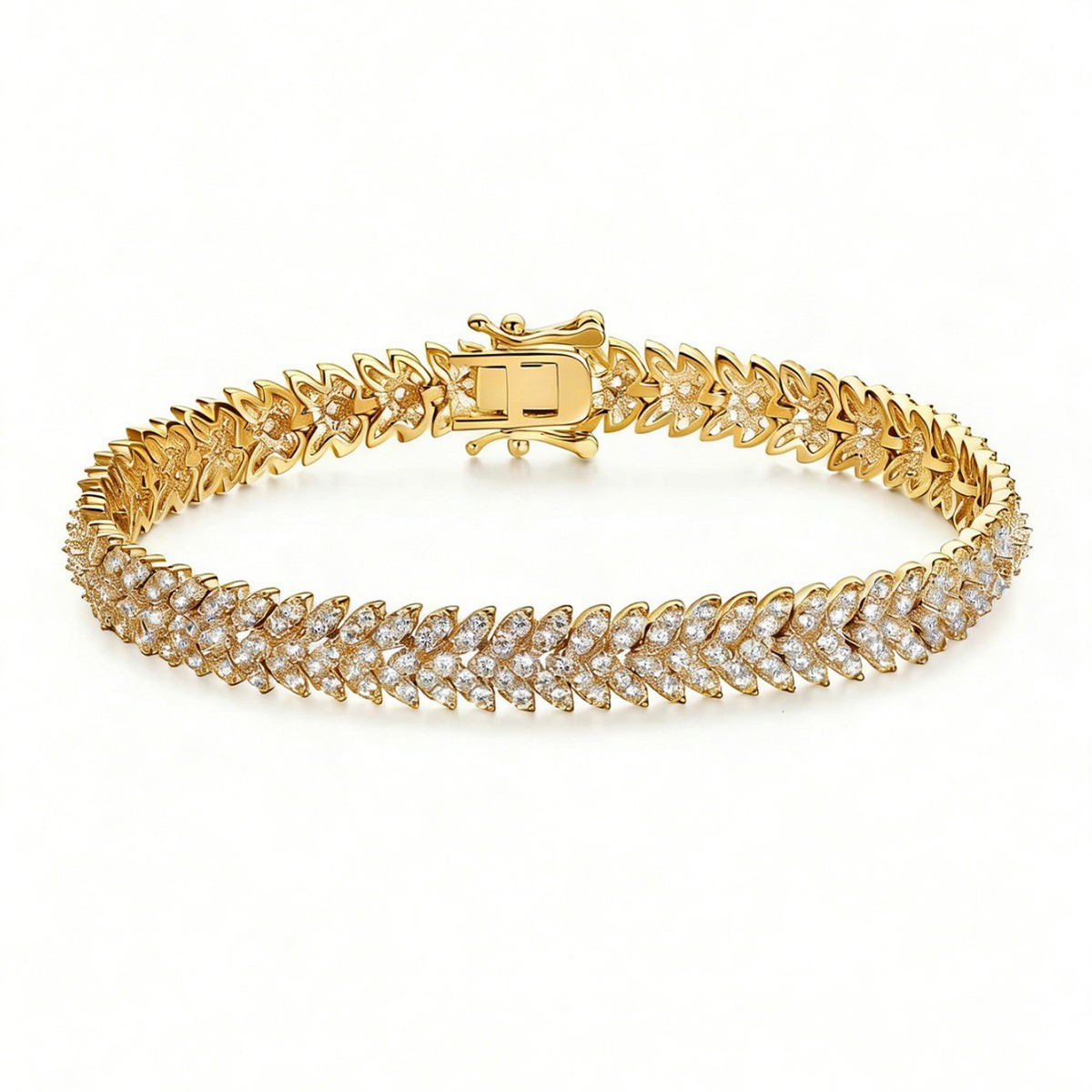 Fashion Chain Bracelet with Fishbone Zircon, Gold and Silver, Elegant Full Diamond Tennis Bracelet for Women, Mother&