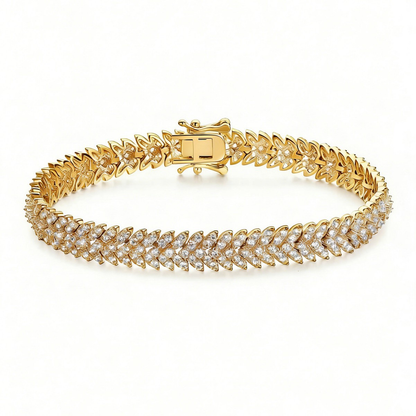 Fashion Chain Bracelet with Fishbone Zircon, Gold and Silver, Elegant Full Diamond Tennis Bracelet for Women, Mother&