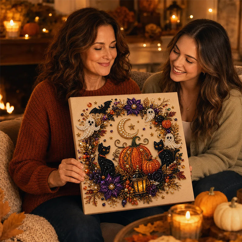 Spooky Ghost Diamond Art Kit, Halloween DIY Wall Decor for Adults &amp; Beginners, Full Drill Gem Painting