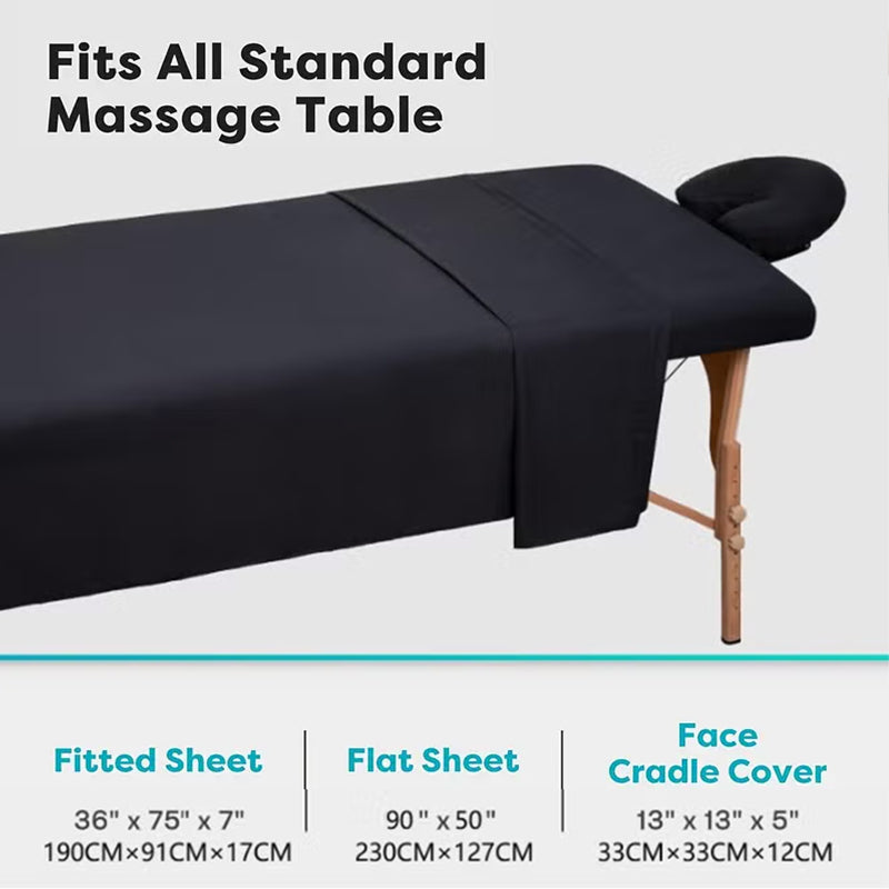 3-Piece Massage Table Sheet Set – Solid Color, Washable &amp; Durable