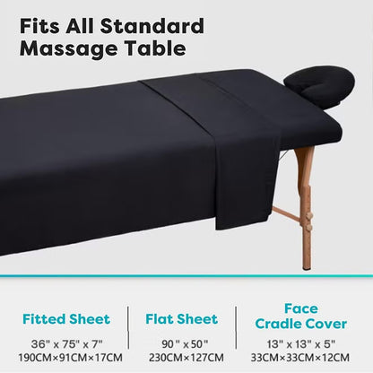 3-Piece Massage Table Sheet Set – Solid Color, Washable &amp; Durable